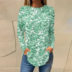 Women's Printed Wear Leisure Round Neck Long Sleeve Top - Qwsx03-L - View 1
