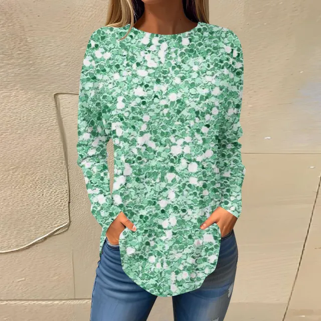 Women's Printed Wear Leisure Round Neck Long Sleeve Top Qwsx03 L - Shop at LoveMi