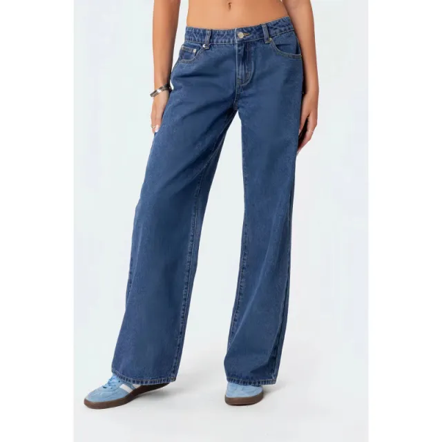 Women's High Waist Wide Leg Mopping Jeans Dark Blue - Shop at LoveMi
