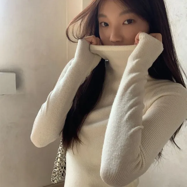 Slim Fit Turtleneck Base Thick Sweater For Women White - Shop at LoveMi