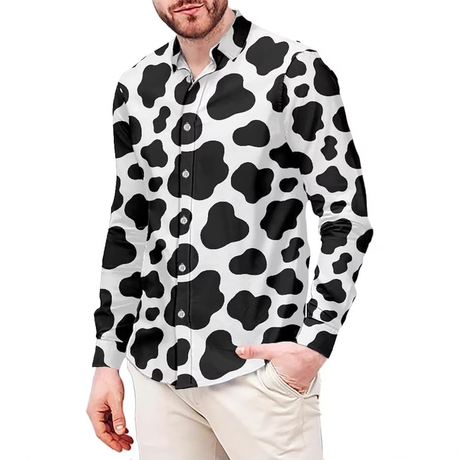 Mens Long-Sleeve Shirt With Leopard Print