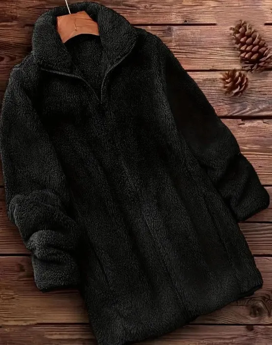 Fleece lined Outdoor Fleece Coat Double sided Fleece Jacket Black - Shop at LoveMi