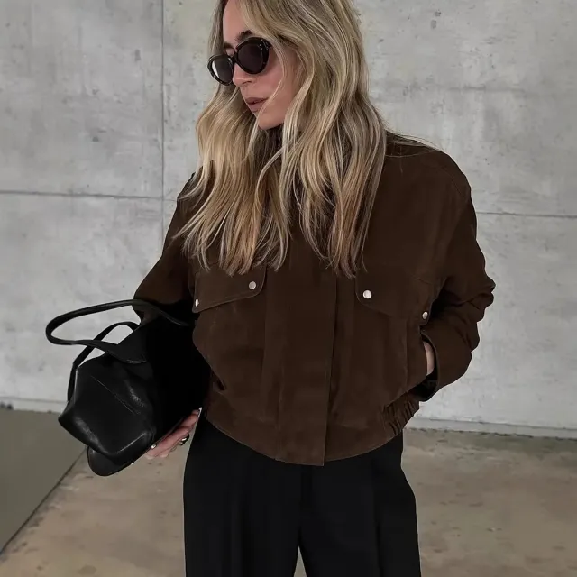Jacket Brown Coat Front Zipper Short Trench Coat Coat Brown - Shop at LoveMi