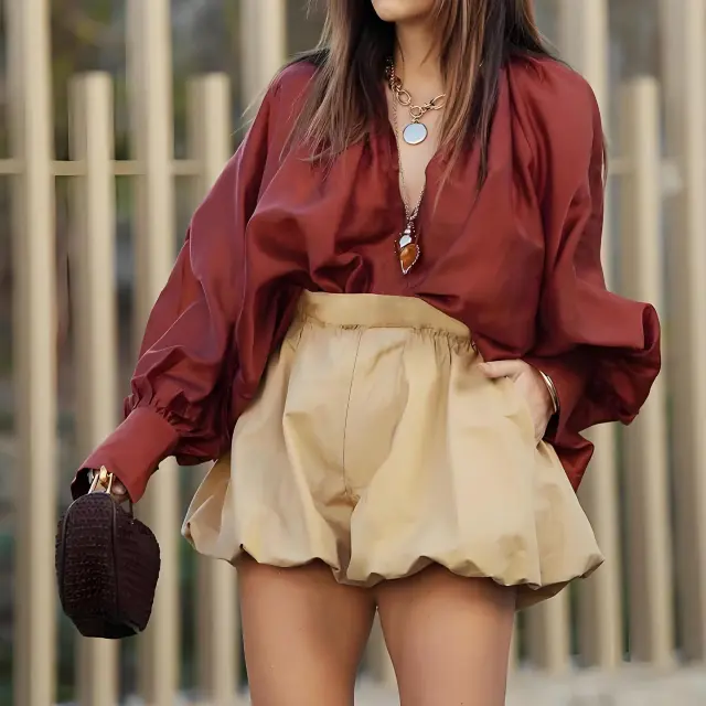 Loose Solid Color Lantern Shorts Fashion Casual Set Picture Color Xl - Shop at LoveMi