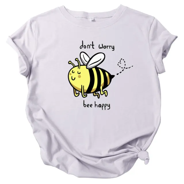 Cute Little Bee Cartoon Women's Clothing Large Size Printing Light Gray - Shop at LoveMi