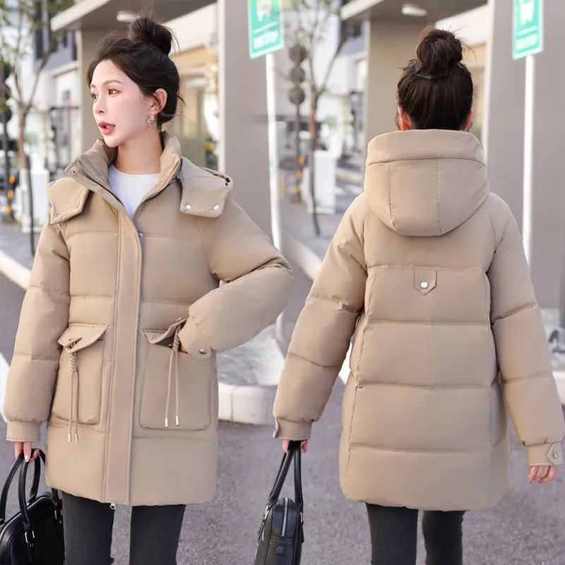 New Women's Winter Korean-style Cotton Coat Thick Mid-length - Khaki