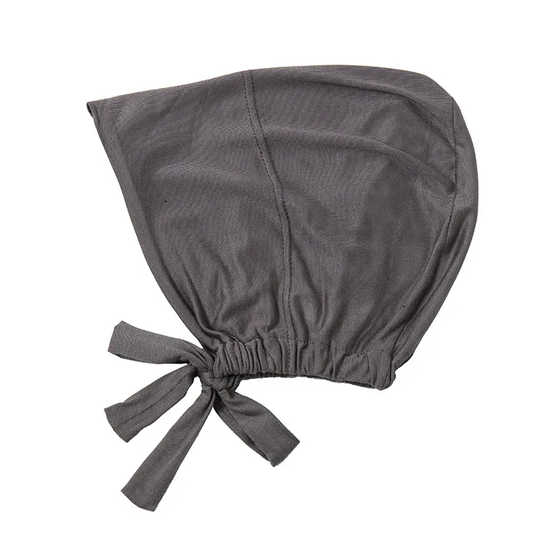 New Elastic Elastic Lace-up Ethnic Headscarf Chemotherapy Base Hat - 3 Dark Grey