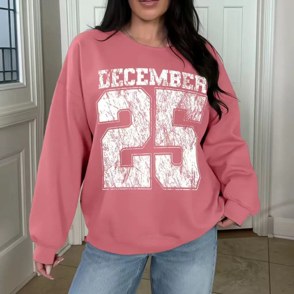 Alphanumeric-print Crewneck Long-sleeve Sweatshirt For Women - Pink