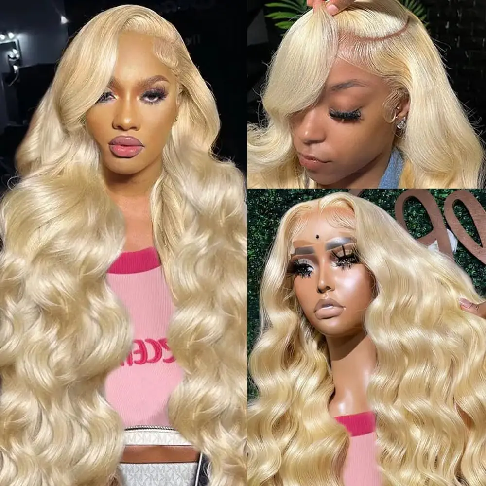 Hand-woven Front Lace Synthetic Wigs Golden Big Wave Long