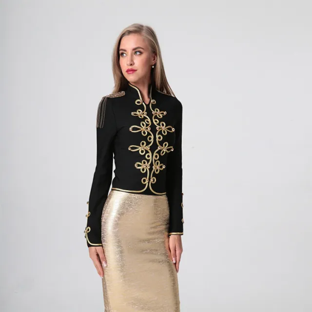 Women's Autumn Winter Coat Tassel Bead Weave Epaulet Jacket Black - Shop at LoveMi
