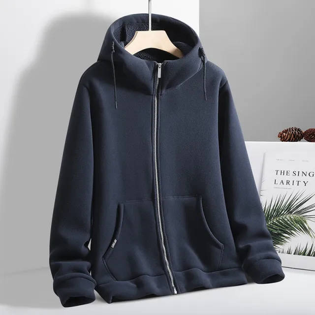 Velvet Padded Thickened Sweater Couple's Fleece Sweater Cardigan Hoodie Dark Blue - Shop at LoveMi