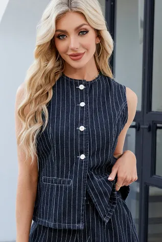 Women's Washed New Striped Casual Denim Shorts Suit Striped Top - Shop at LoveMi