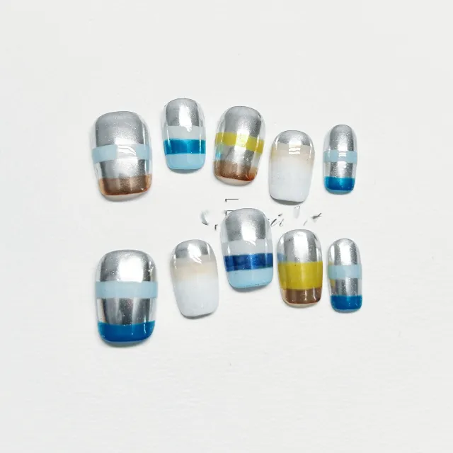 Wear Nail Patch Finished Detachable Silver Blue Sea - Shop at LoveMi