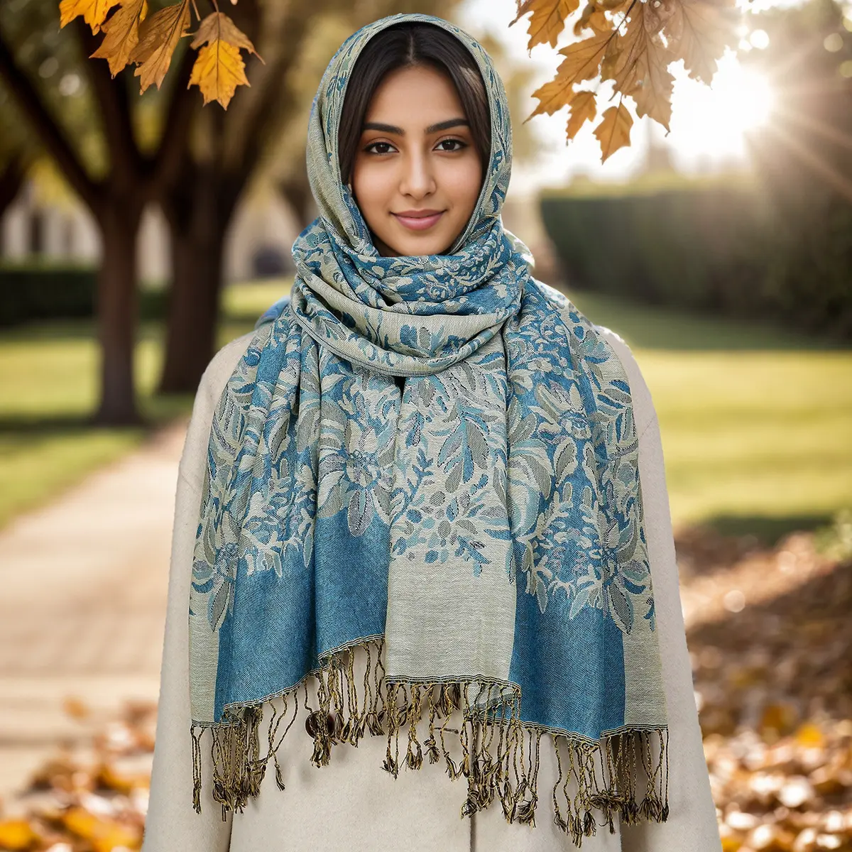 Ethnic-style Sunflower Tassel Scarf