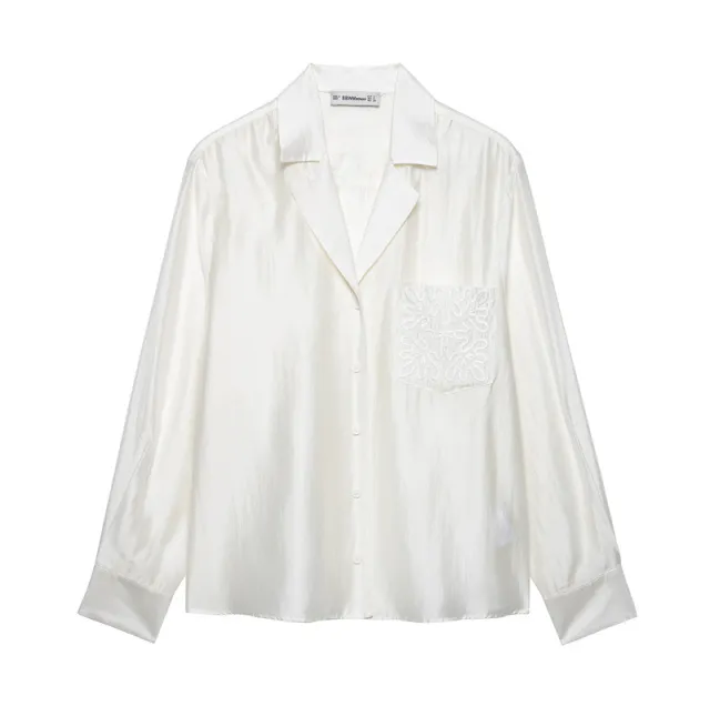 Solid Color Embroidered Pocket Shirt Red - Shop at LoveMi