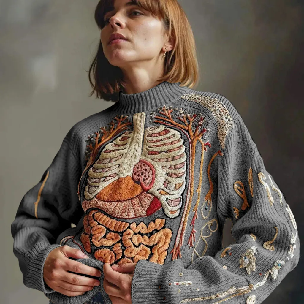 Womens Fashionable Retro Printed Crew-Neck Sweater - Wya6141-2Xl