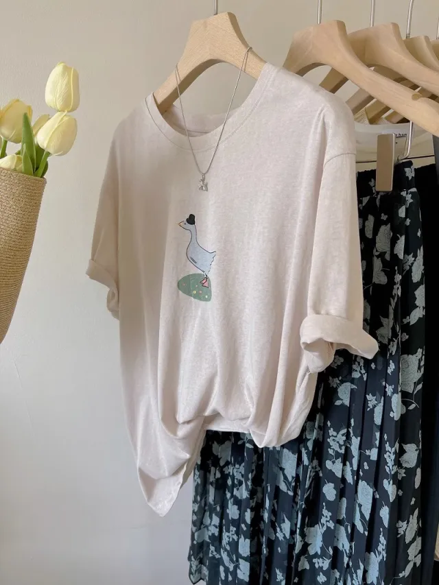 Versatile Womens Crew neck Short sleeve Top Beige - Shop at LoveMi