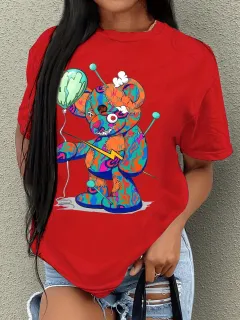 Summer Printed Street Fashion Sweet Short-sleeved T-shirt Casual Sports Plus Size Women's Clothing - Style910 - View 1