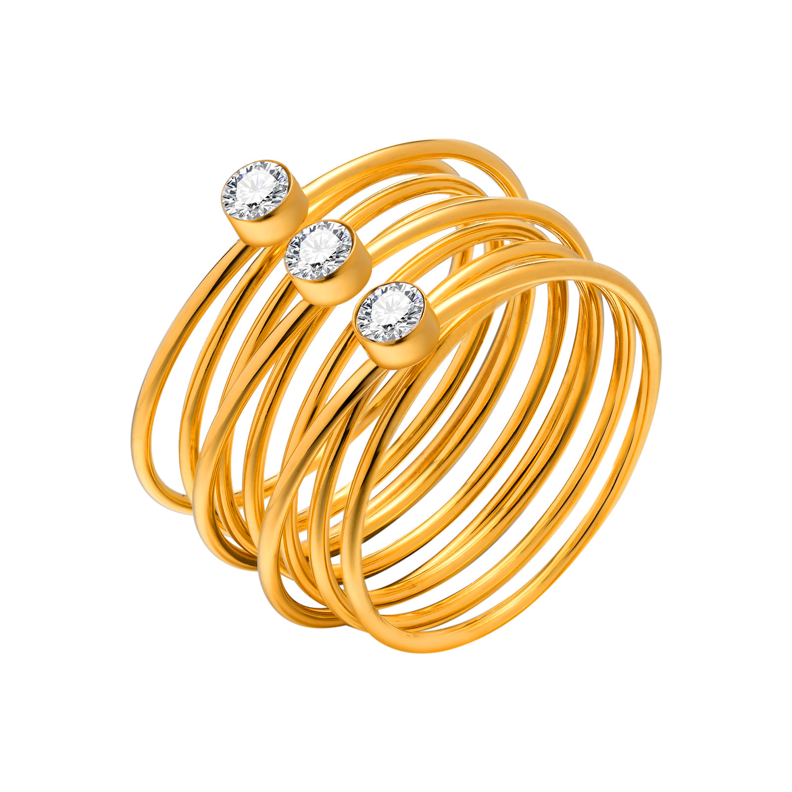European And American-style 18K Gold-plated Stainless Steel Multi-layer Line Ring