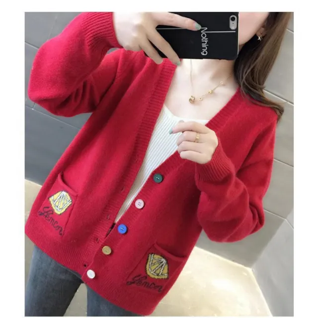Early Autumn Clothing Short Knitted Cardigan Outer Wear Top Red - Shop at LoveMi