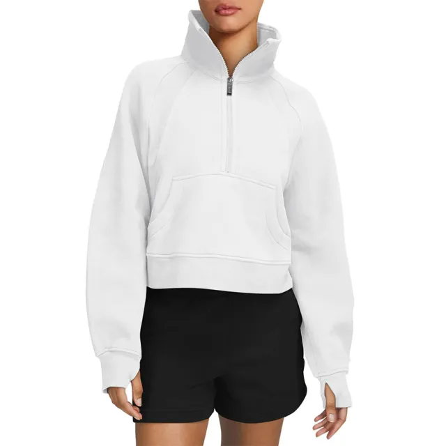 Autumn And Winter Fleece Sweater Half Zipper Coat Stand Collar Pocket European And American Style Women Sweater White - Shop at LoveMi