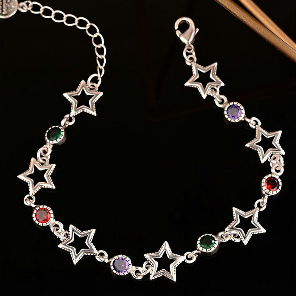 Hardware Girl Color Zircon Stitching Five-pointed Star Necklace