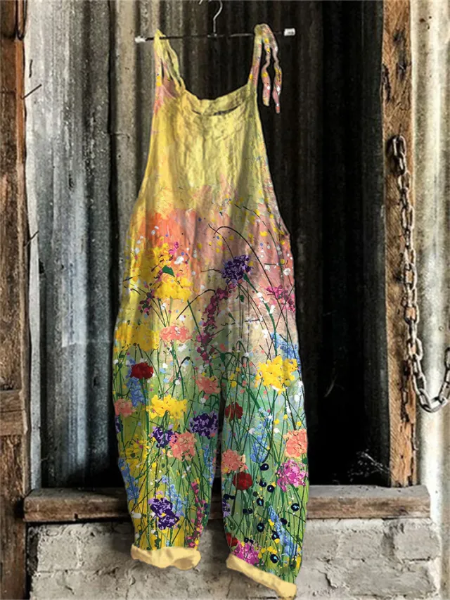 Women's Autumn And Winter Printing Retro Wide Leg Jumpsuit Flower No 15 S - Shop at LoveMi