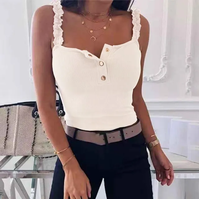 Summer Lace Band Solid Color Buttons Sling Top White - Shop at LoveMi