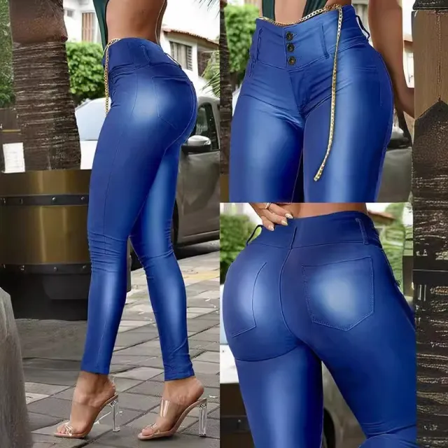 High Waist Pure Color Pu Bag Design Tight Trousers Lzr17317Aa Xl - Shop at LoveMi