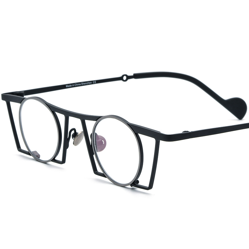 Round Retro Color Matching Pure Titanium Glasses - Image 3