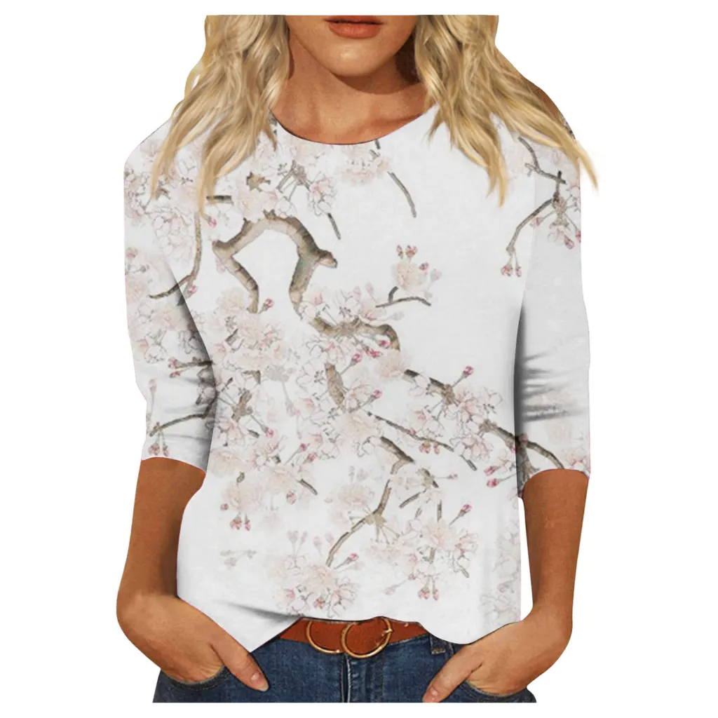 Round Neck Printed Casual Loose Long Sleeve - 22Style