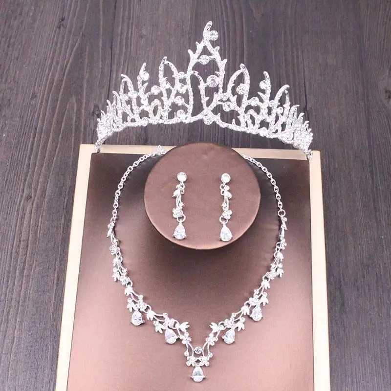 Bridal Rhinestone Crown Necklace Set Wedding