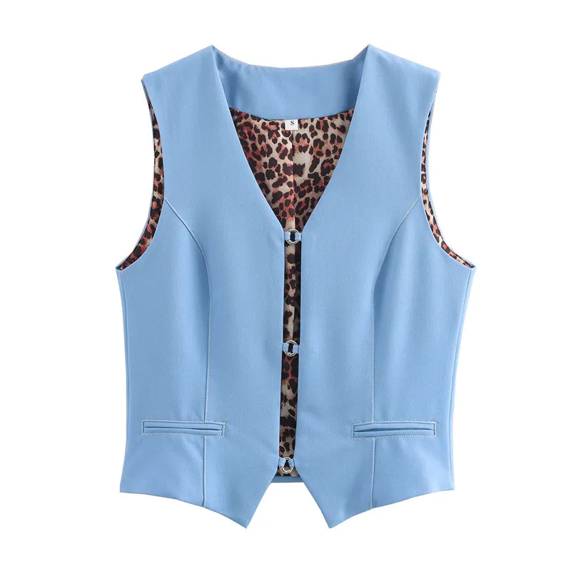 All-match Solid Color Sleeveless Stretch Denim Vest Jacket - Light Blue