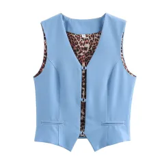All-match Solid Color Sleeveless Stretch Denim Vest Jacket - Light Blue - View 1