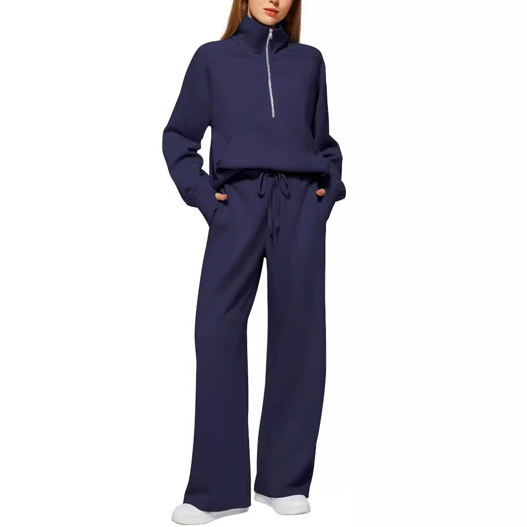 European And American Style Women Two-piece Oversized Half Zipper Sports Suit Women