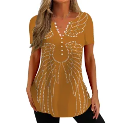 V-collar Polka Dot Wings T-shirt Short Sleeve Shirt Printed 3D Digital Top - Colour 01-M - View 1