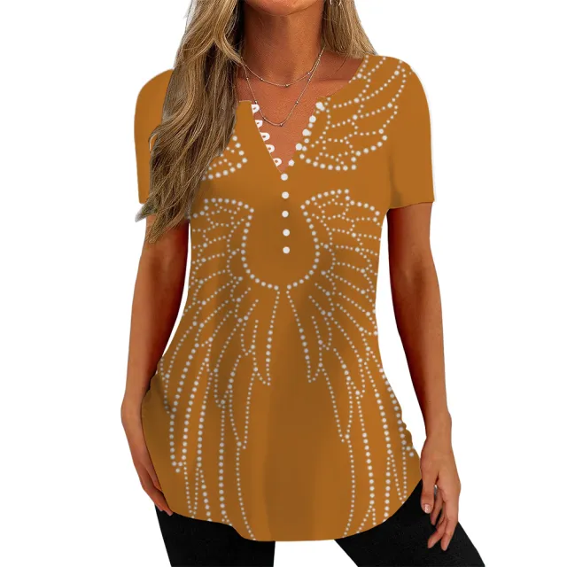 V collar Polka Dot Wings T shirt Short Sleeve Shirt Printed 3D Digital Top Color 01 M - Shop at LoveMi