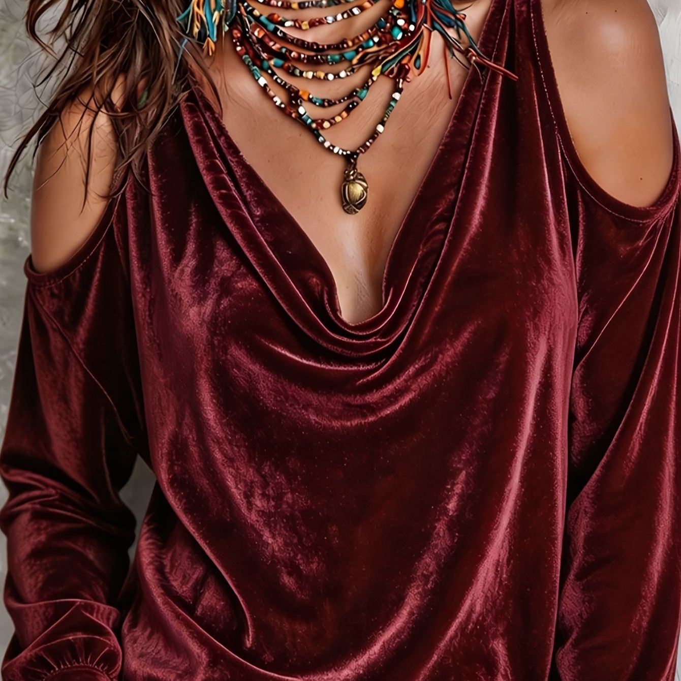 Velvet Off-shoulder Fashionable Casual Long-sleeve Top
