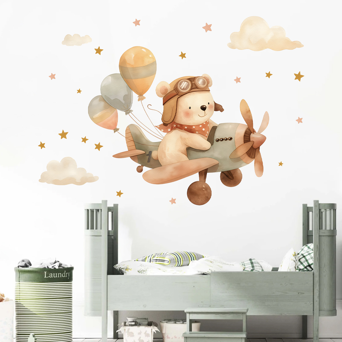 Title 1, Bear Pilot Self-adhesive Wall Sticker Cute Cartoon