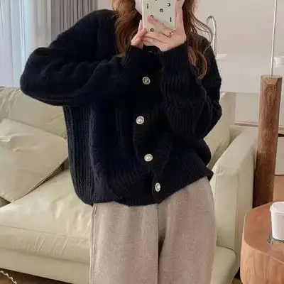 Idle Style Gentle Retro Twist Design Sweater Fashionable Jacket Women