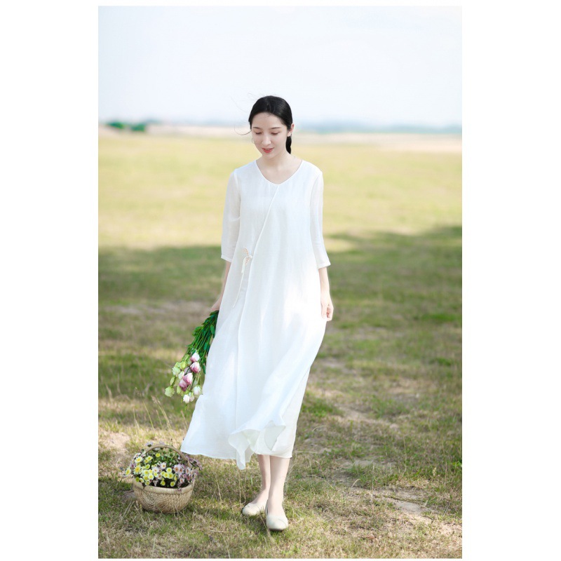 Chinese-style Lightweight And Flowing Ramie Dress