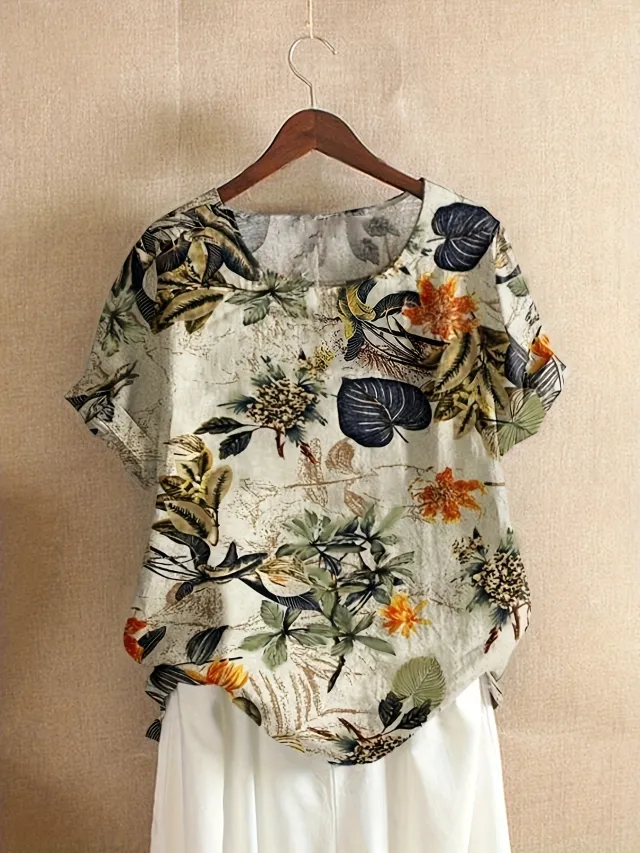 Casual Loose Printed Short Sleeve Pullover T shirt Color Xl - Shop at LoveMi