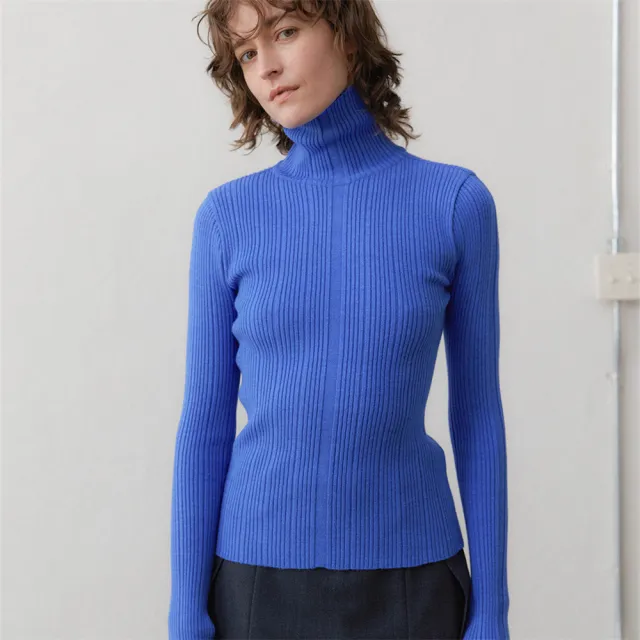 Women's Fashion Elegant Inner Match Sunken Stripe Slimming And Warm Turtleneck Bottoming Shirt Blue - Shop at LoveMi
