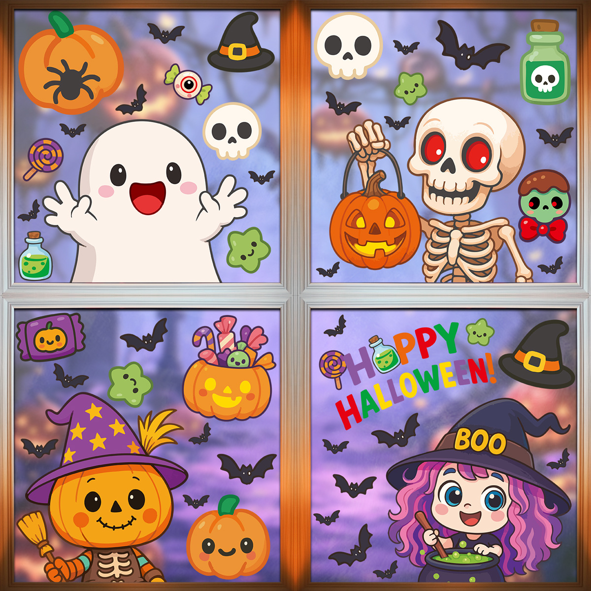 Halloween decorations pumpkin skull glass stickers (5