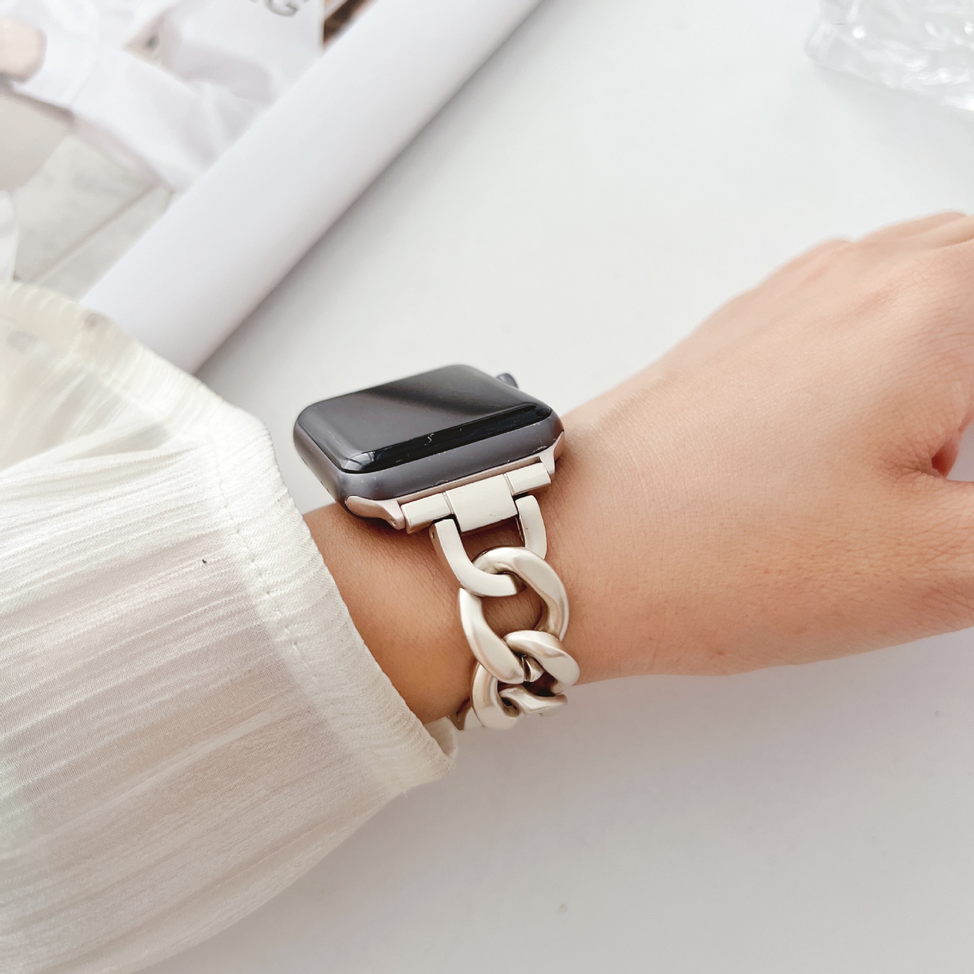 Single-row Denim Chain Metal Watch Strap 10