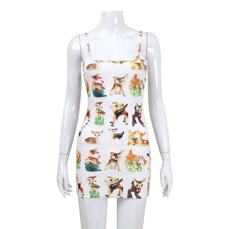 Animal Print Suspender High elastic Bodycon Dress White - Shop at LoveMi