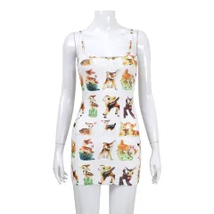 Animal Print Suspender High-elastic Bodycon Dress - White - View 1