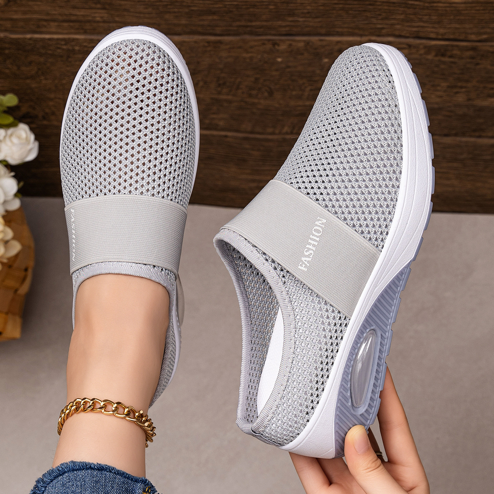 Air-cushioned Mesh Shoes Breathable Half-slippers For Women