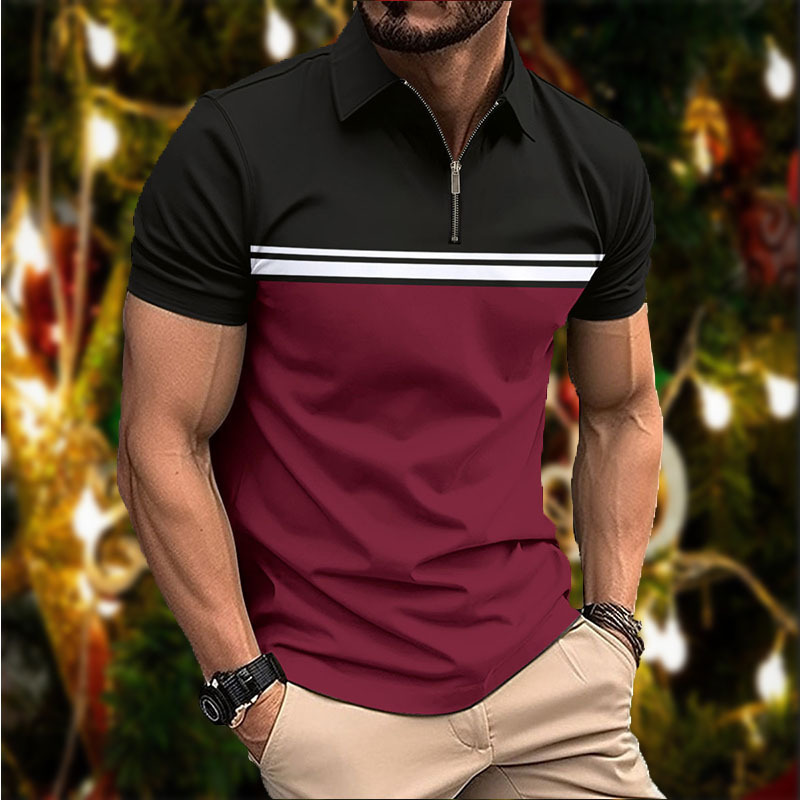 Mens Stylish Slim-fit POLO Shirt With A Pointed Collar And Chest Stripes