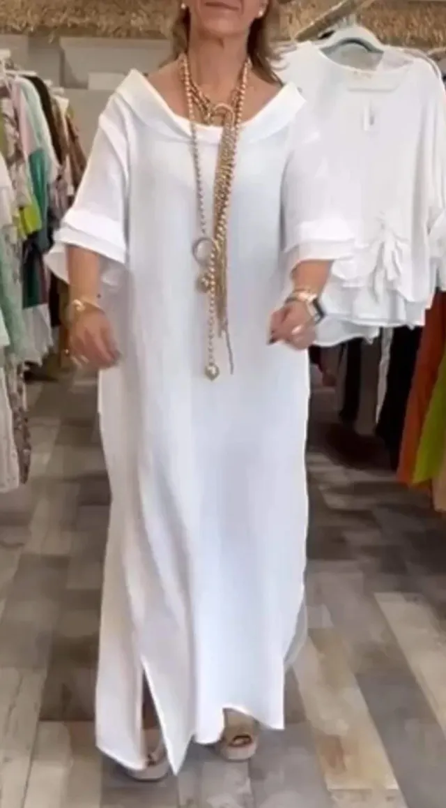 Women's Cotton And Linen Summer Clothing Casual Long Dress White - Shop at LoveMi